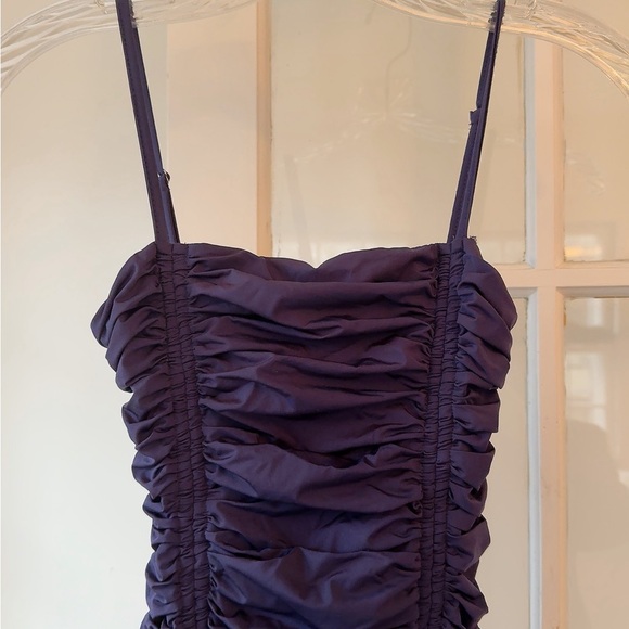 Tiger Mist Navy Purple Ruched Mini Dress with Bow Ties and Ribbons size XS - Picture 5 of 6